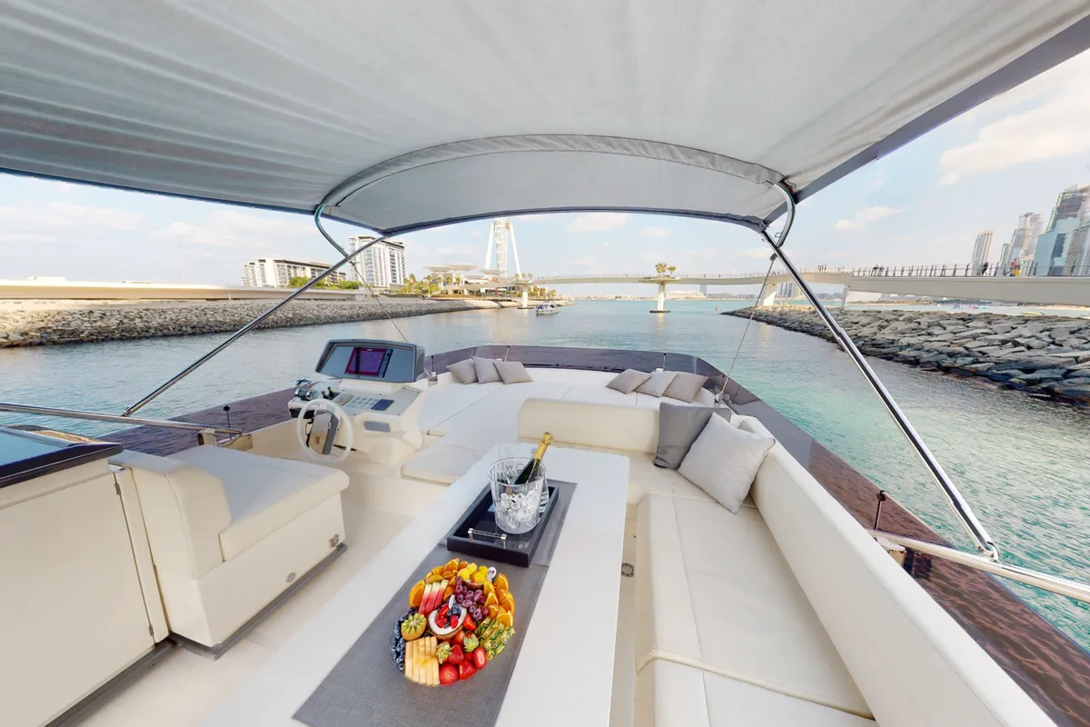 Aquilla 670, a Ferretti 670 motor yacht at Dubai Harbour, United Arab Emirates