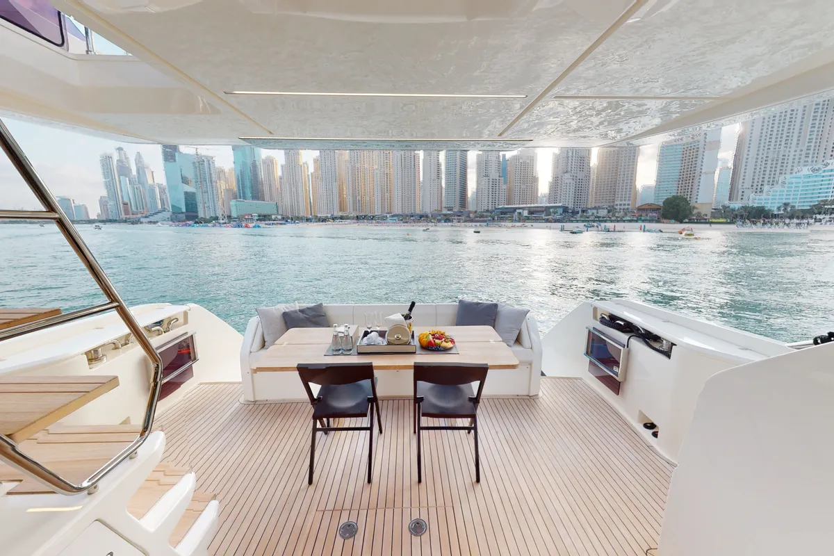 Aquilla 670, a Ferretti 670 motor yacht at Dubai Harbour, United Arab Emirates