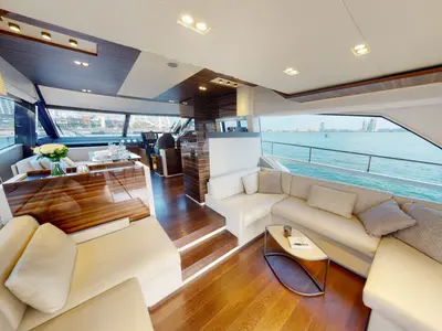 Aquilla 670, a Ferretti 670 motor yacht at Dubai Harbour, United Arab Emirates