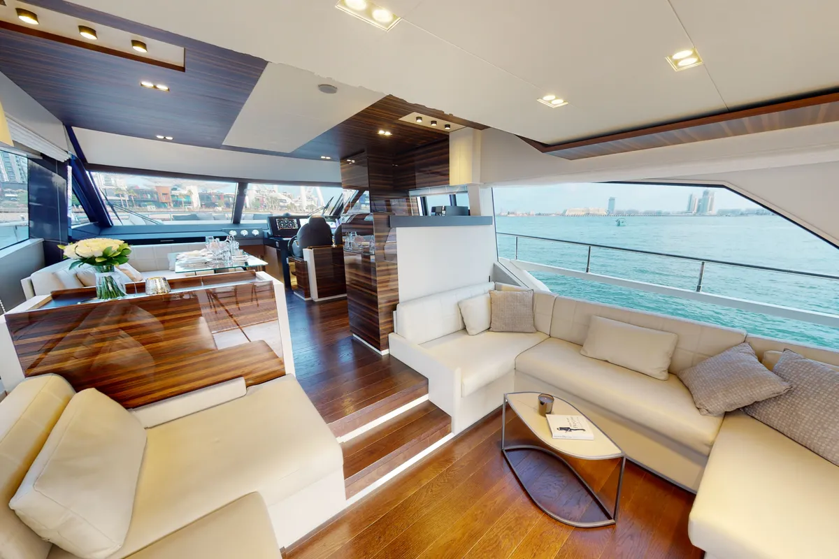 Aquilla 670, a Ferretti 670 motor yacht at Dubai Harbour, United Arab Emirates