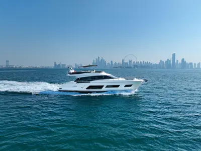 Aquilla 670, a Ferretti 670 motor yacht at Dubai Harbour, United Arab Emirates