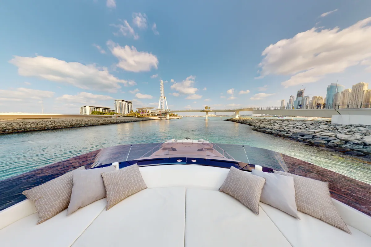 Aquilla 670, a Ferretti 670 motor yacht at Dubai Harbour, United Arab Emirates