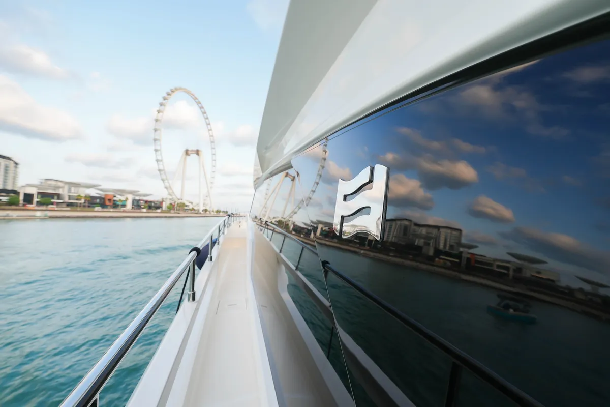 Aquilla 670, a Ferretti 670 motor yacht at Dubai Harbour, United Arab Emirates