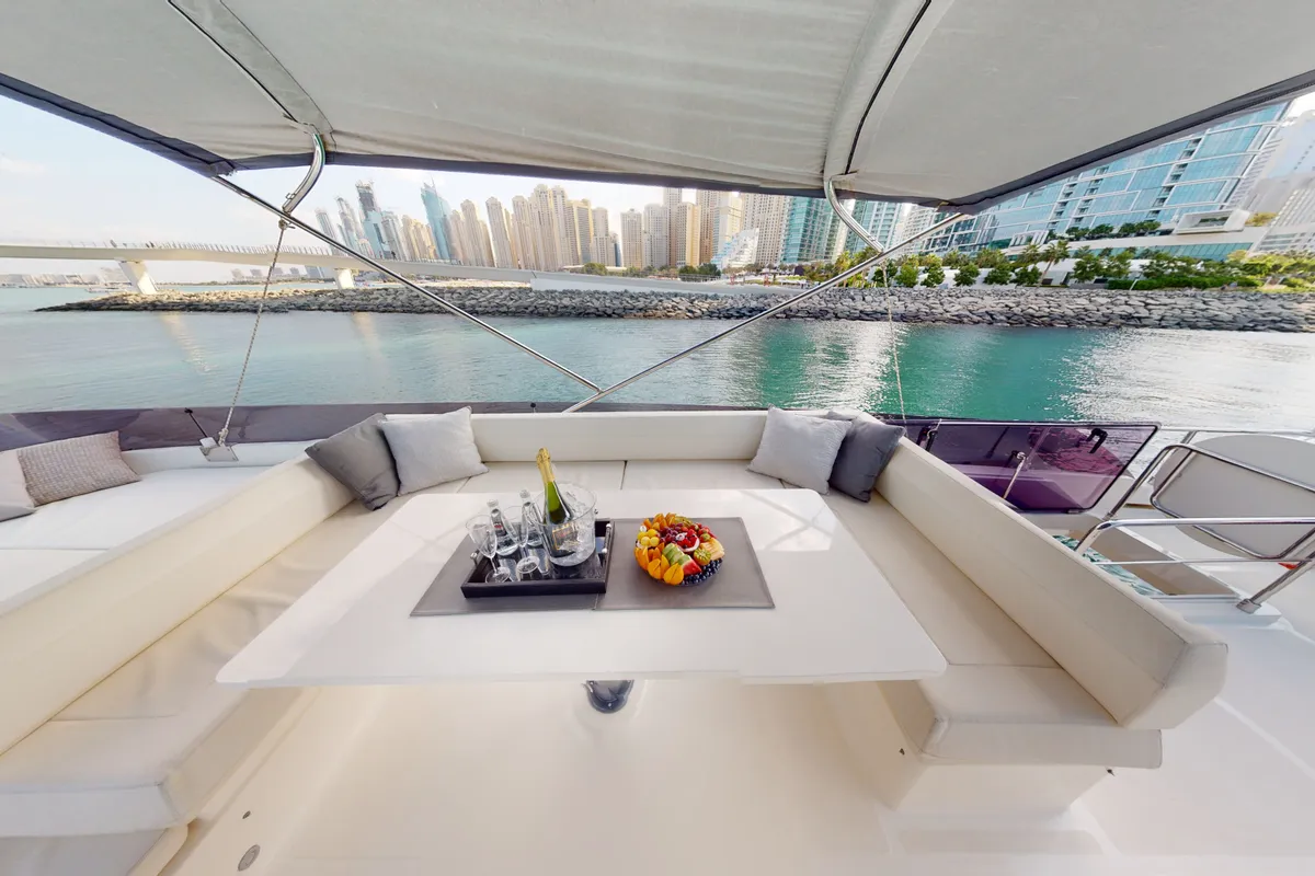 Aquilla 670, a Ferretti 670 motor yacht at Dubai Harbour, United Arab Emirates