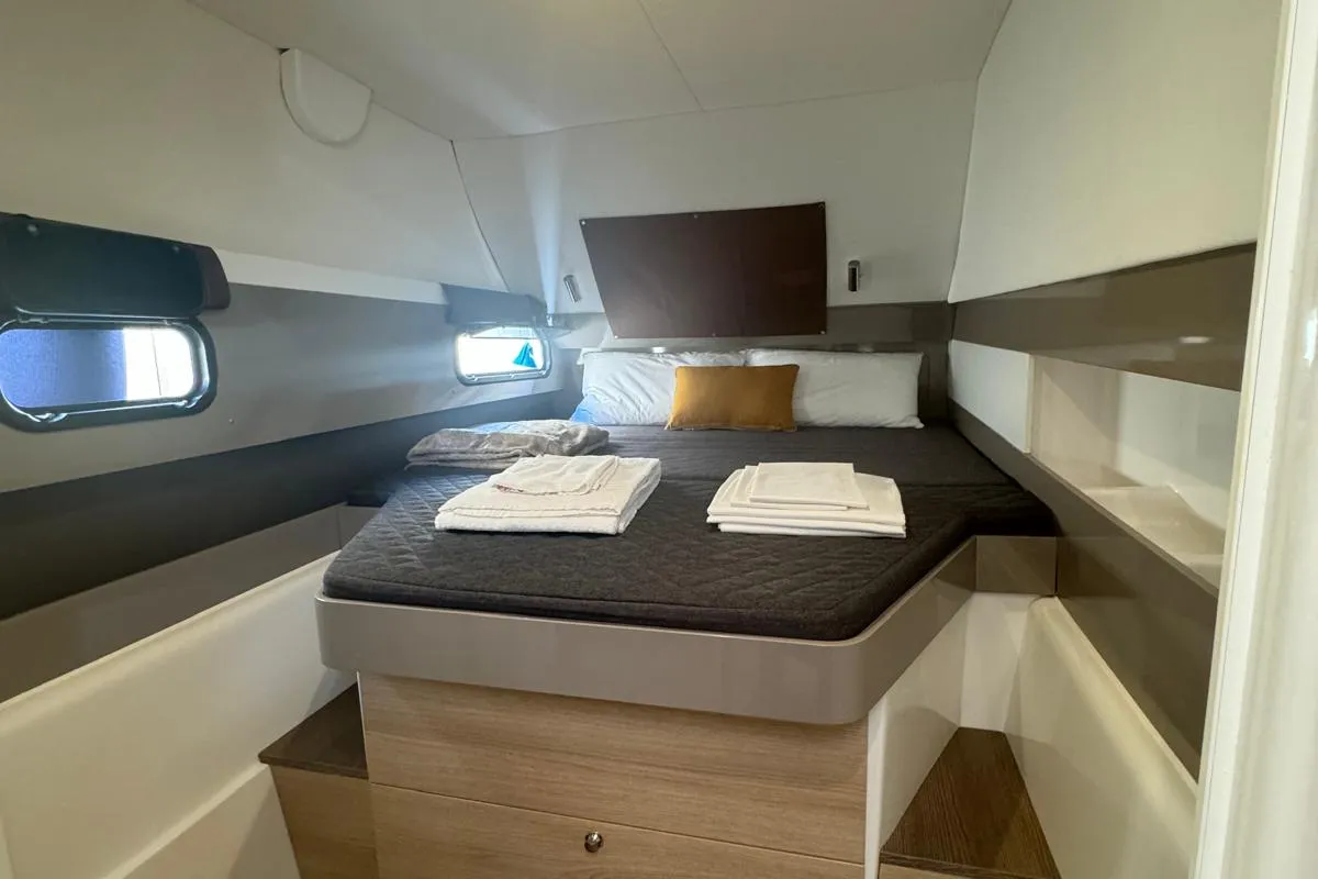 Cabin on Zeta, a Bali 4.1 catamaran at Piombino, Italy