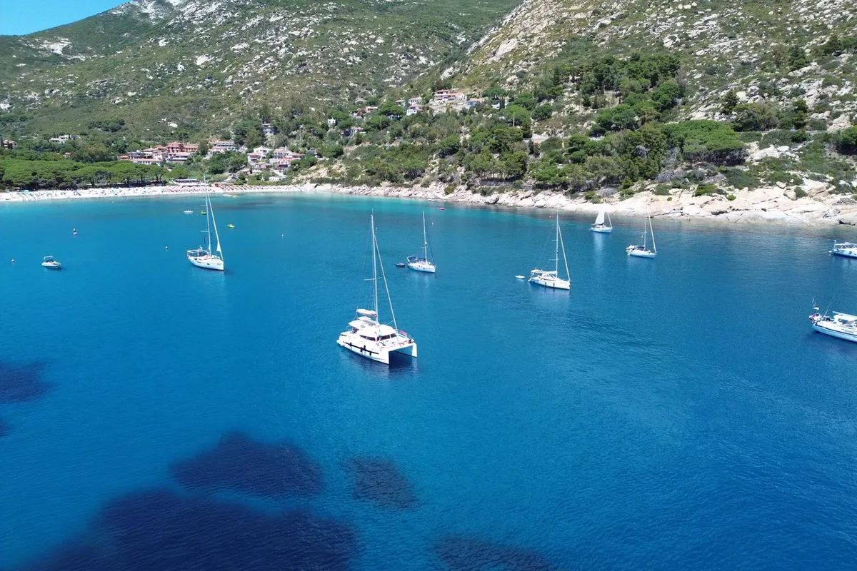 Exterior view of Zeta, a Bali 4.1 catamaran at Piombino, Italy