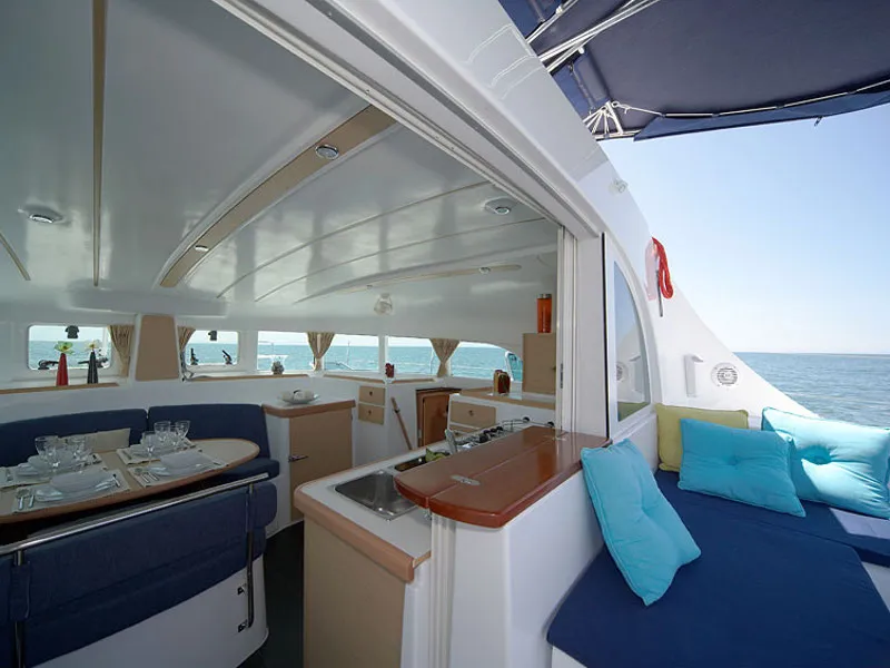 Deck of Calypso, a Lagoon 380 catamaran at Volos, Greece