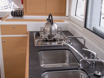 Galley of Calypso, a Lagoon 380 catamaran at Volos, Greece