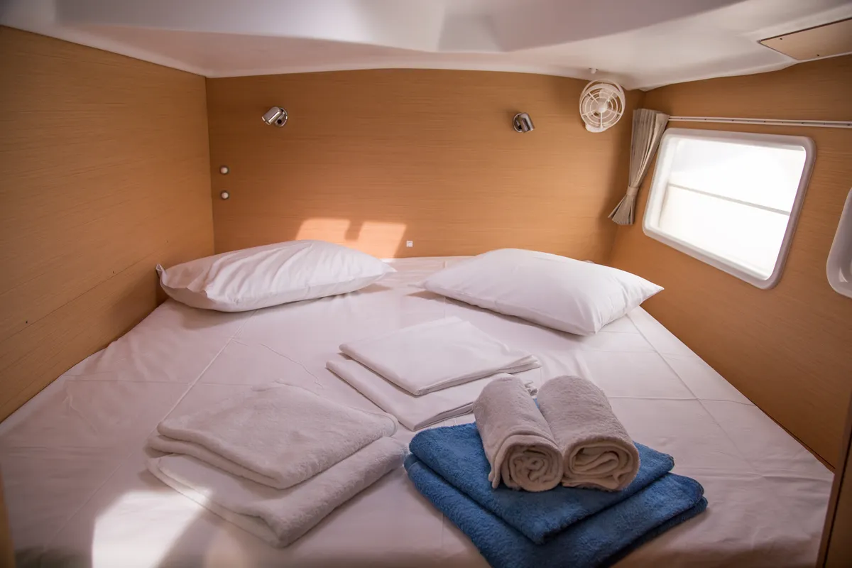 Cabin on Calypso, a Lagoon 380 catamaran at Volos, Greece