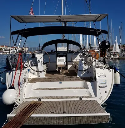 Exterior view of Kondor, a Bavaria Cruiser 51 sailboat at Grad Šibenik, Croatia