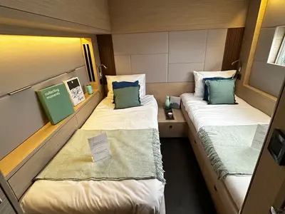 Cabin on NAMA, a Lagoon 60 catamaran at Olbia, Italy