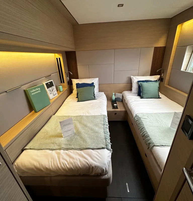 Cabin on NAMA, a Lagoon 60 catamaran at Olbia, Italy