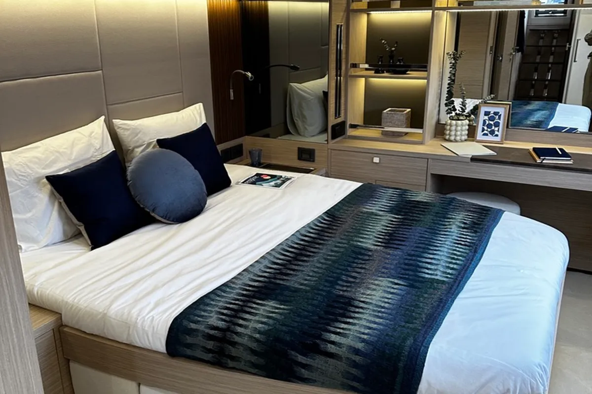 Cabin on NAMA, a Lagoon 60 catamaran at Olbia, Italy