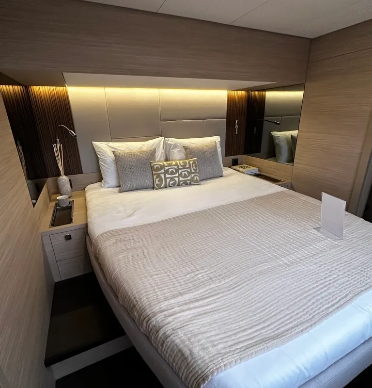 Cabin on NAMA, a Lagoon 60 catamaran at Olbia, Italy