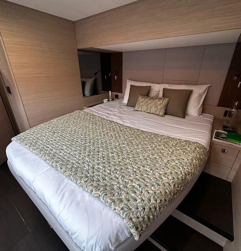 Cabin on NAMA, a Lagoon 60 catamaran at Olbia, Italy