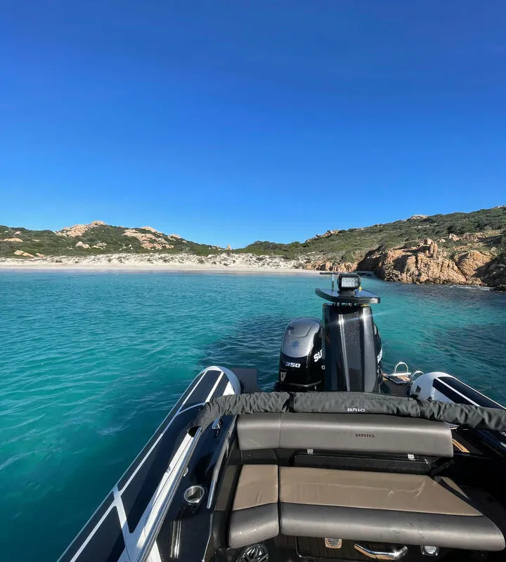 Deck of Goldfinger, a Brig Eagle 10 RIB at Figari, Italy