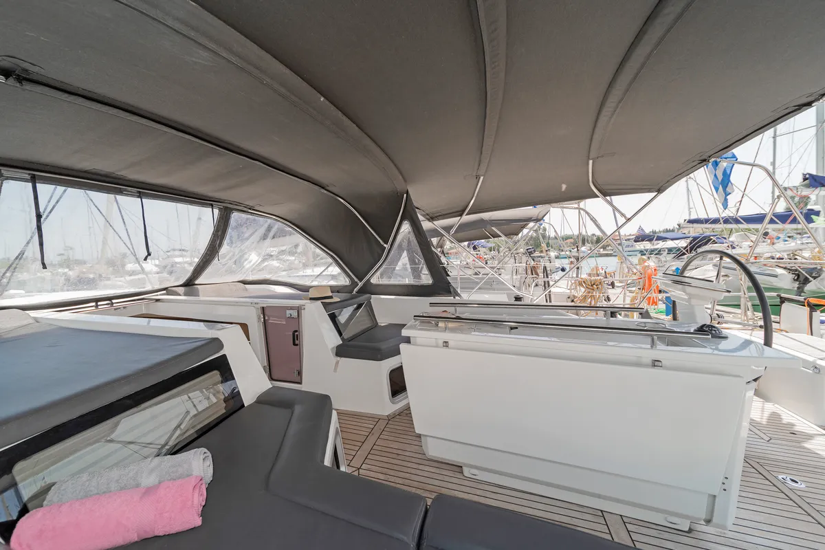 Deck of Babakita, a Beneteau Oceanis 51.1 sailboat at Kontokali, Greece
