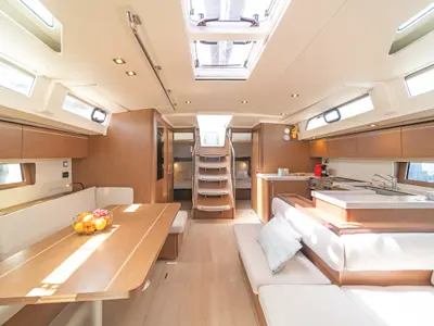 Salon of Babakita, a Beneteau Oceanis 51.1 sailboat at Kontokali, Greece