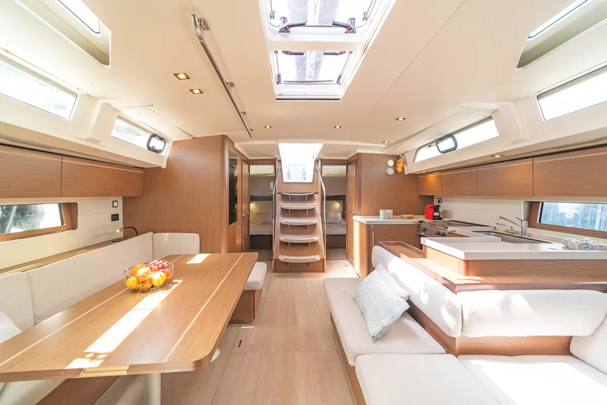 Salon of Babakita, a Beneteau Oceanis 51.1 sailboat at Kontokali, Greece