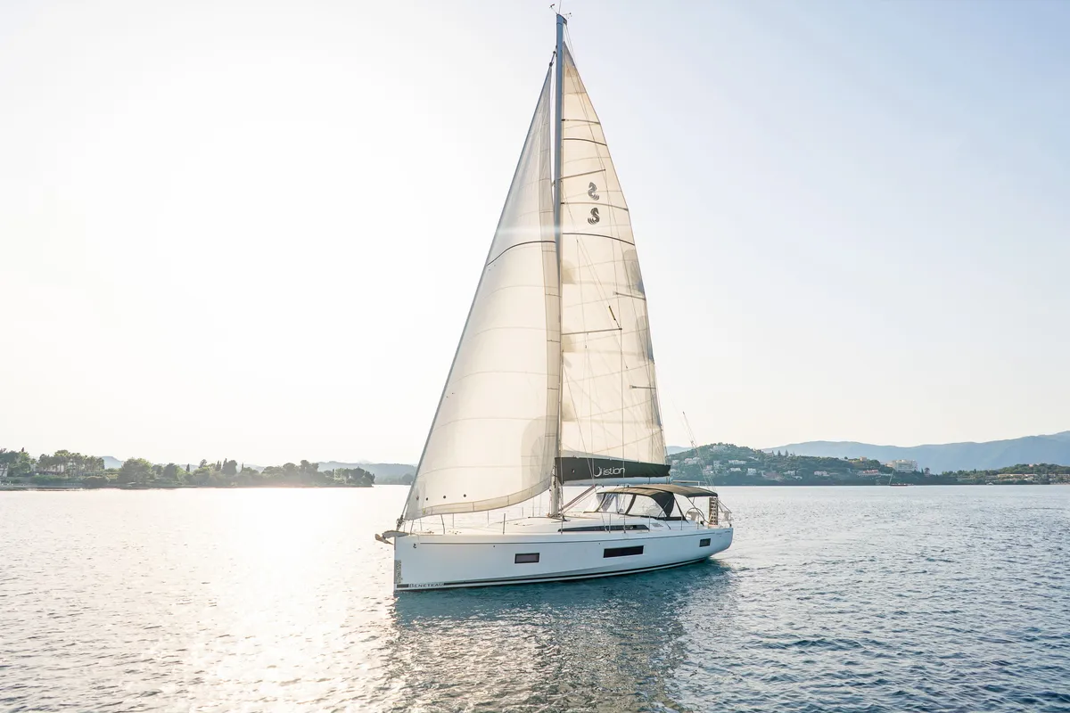 Exterior view of Babakita, a Beneteau Oceanis 51.1 sailboat at Kontokali, Greece