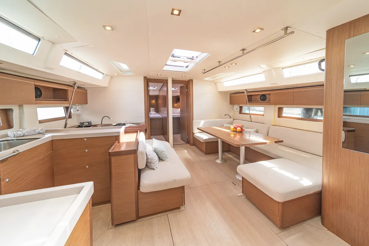 Salon of Babakita, a Beneteau Oceanis 51.1 sailboat at Kontokali, Greece
