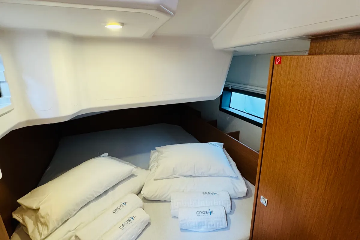 Cabin on Mila, a Bavaria C38 sailboat at Novi Vinodolski, Croatia