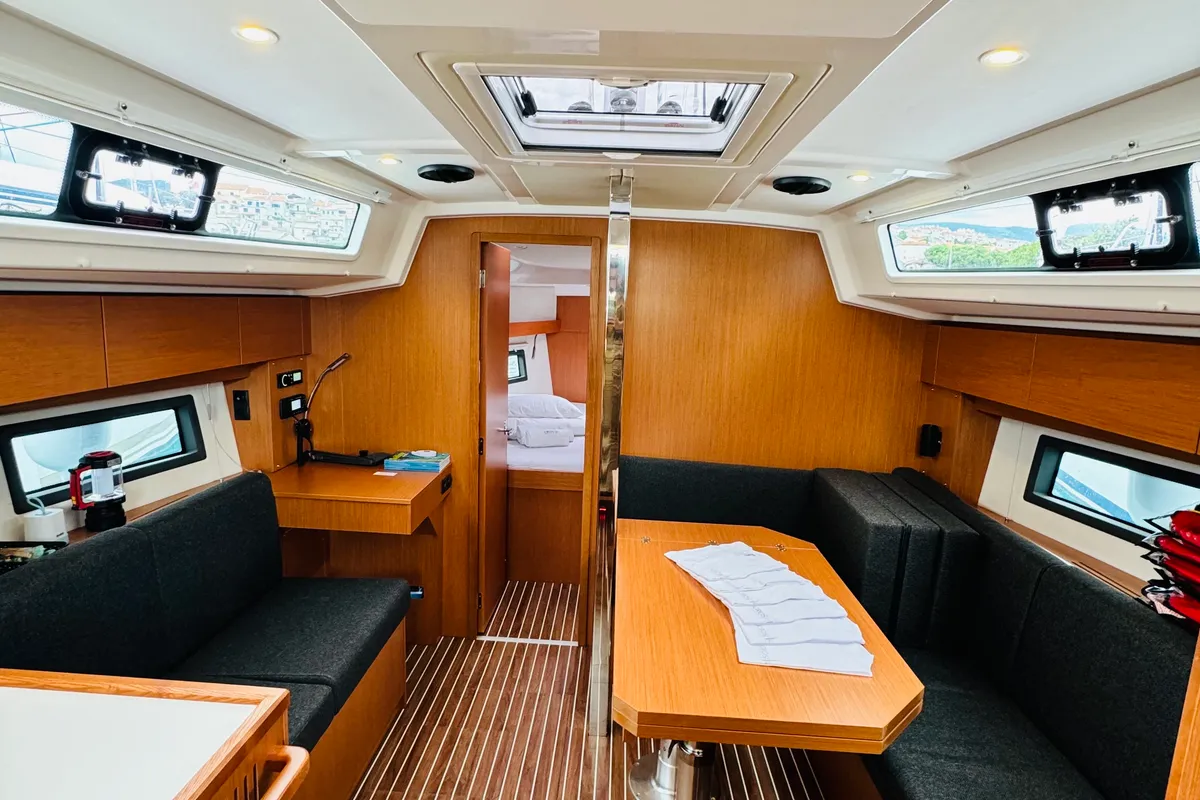 Salon of Mila, a Bavaria C38 sailboat at Novi Vinodolski, Croatia