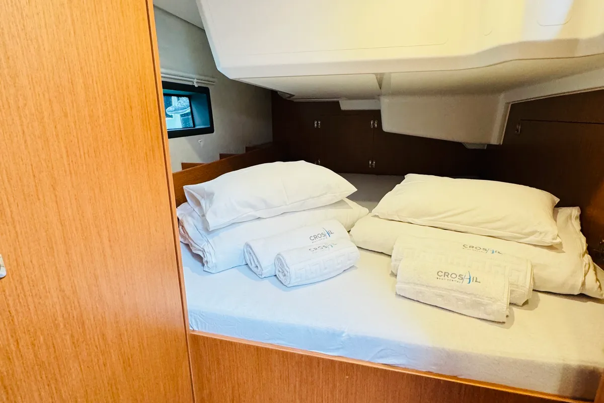 Cabin on Mila, a Bavaria C38 sailboat at Novi Vinodolski, Croatia