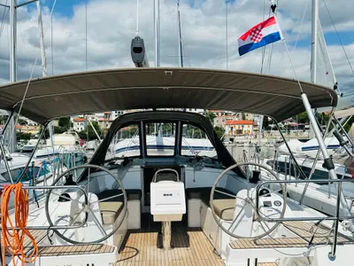 Cockpit of Mila, a Bavaria C38 sailboat at Novi Vinodolski, Croatia