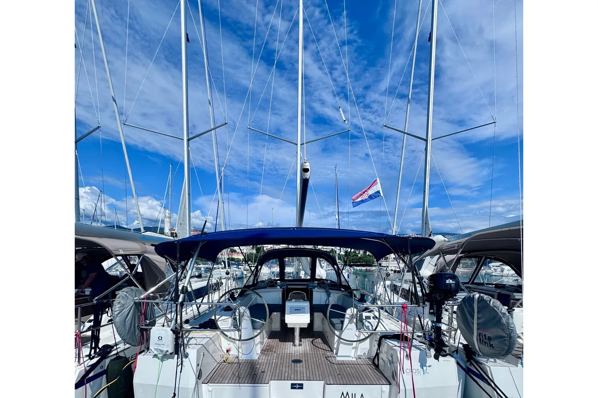 Exterior view of Mila, a Bavaria C38 sailboat at Novi Vinodolski, Croatia