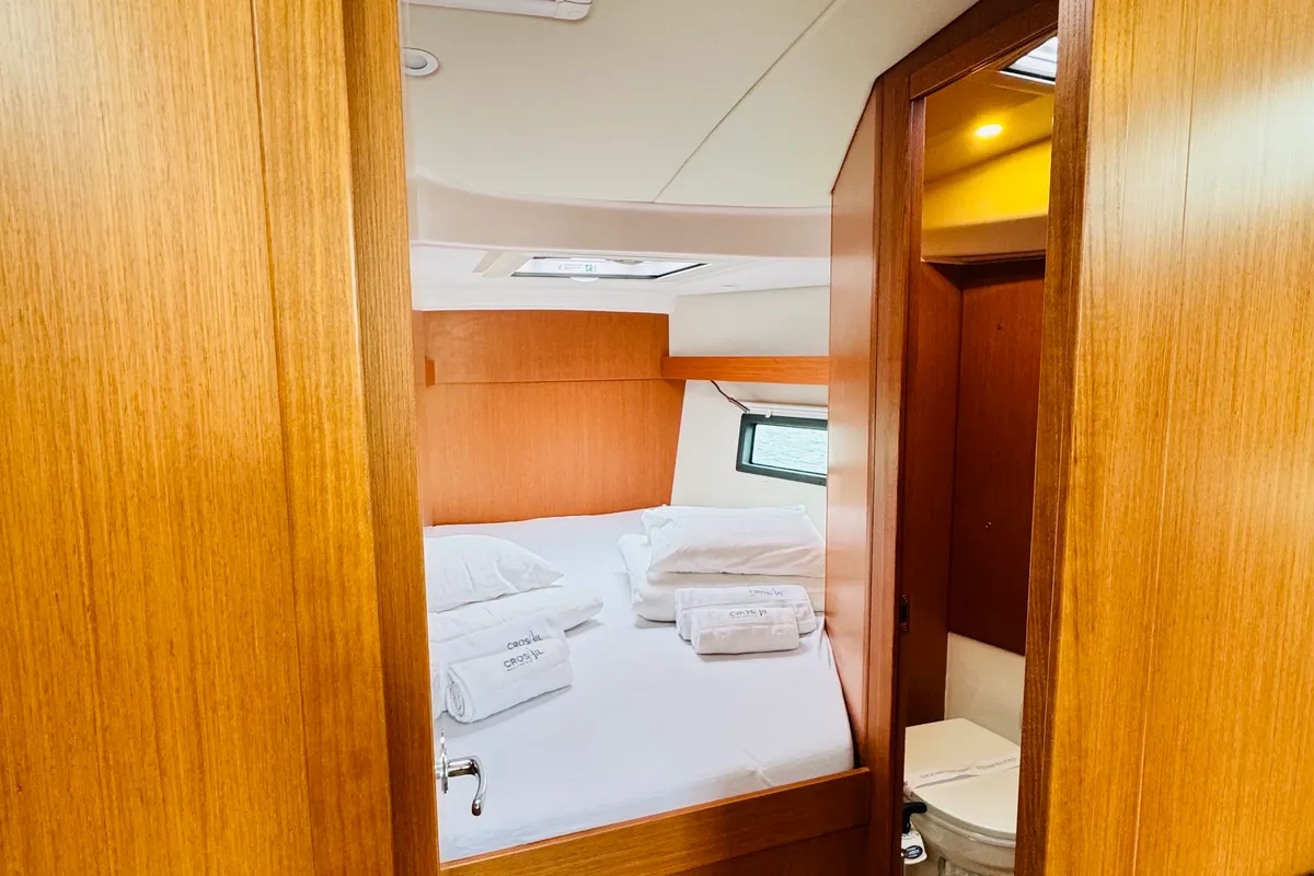 Cabin on Mila, a Bavaria C38 sailboat at Novi Vinodolski, Croatia