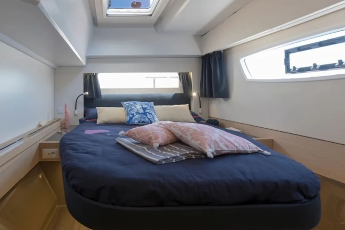 Cabin on Satellite, a Fountaine Pajot Astrea 42 catamaran at Kotor, Montenegro