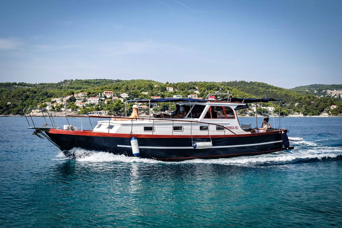 Exterior view of BILI, a Gulet Leut motorboat at Split, Croatia