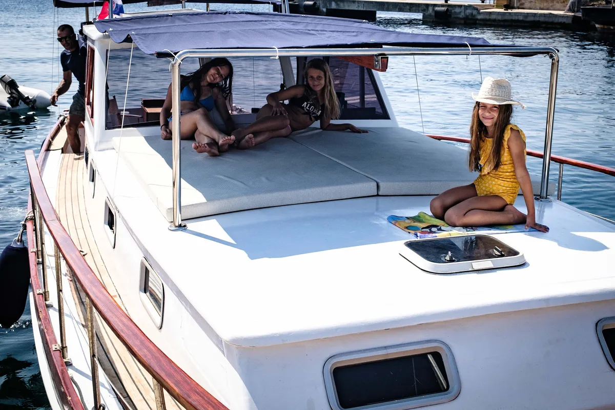 Deck of BILI, a Gulet Leut motorboat at Split, Croatia
