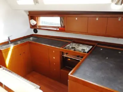 Galley of WAYWARD PRINCE, a Beneteau Oceanis 48 sailboat at Kalkara, Malta