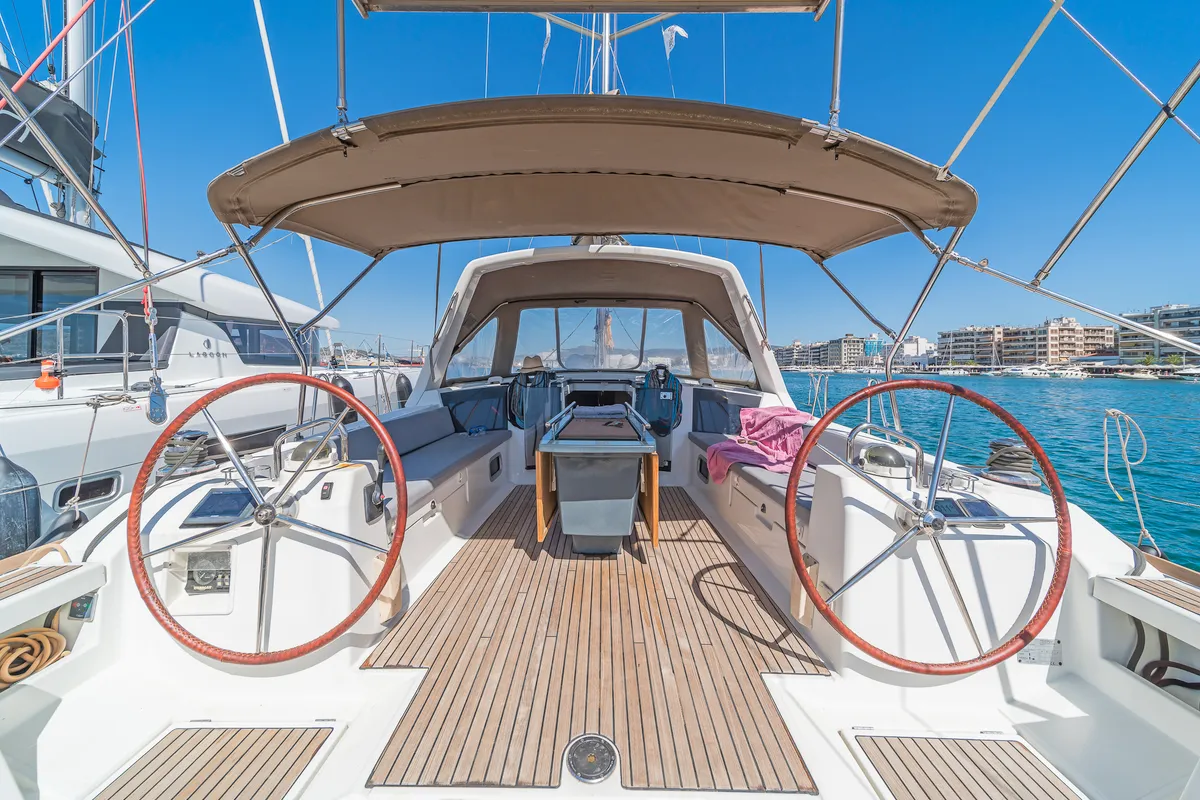 Cockpit of Quantum, a Beneteau Oceanis 45 sailboat at Municipal Unit of Rhodes, Greece
