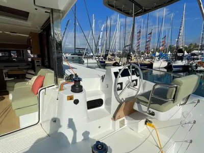 Cockpit of Hanna, a Bali Catsmart OW catamaran at Pirovac, Croatia