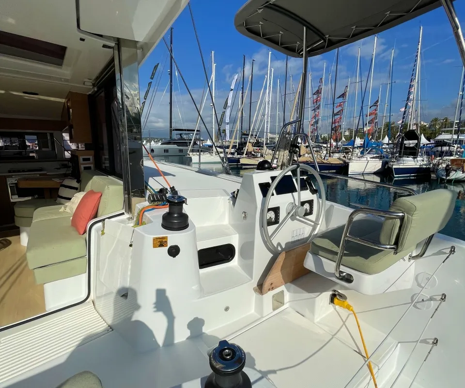 Cockpit of Hanna, a Bali Catsmart OW catamaran at Pirovac, Croatia