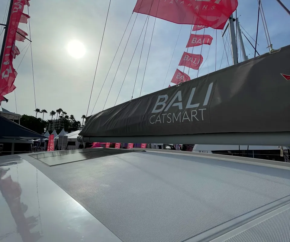 Deck of Hanna, a Bali Catsmart OW catamaran at Pirovac, Croatia