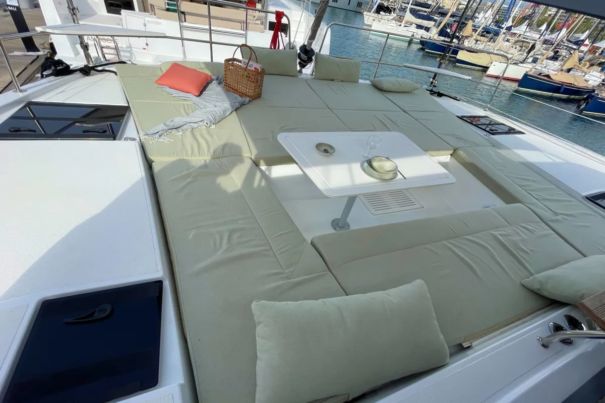 Deck of Hanna, a Bali Catsmart OW catamaran at Pirovac, Croatia