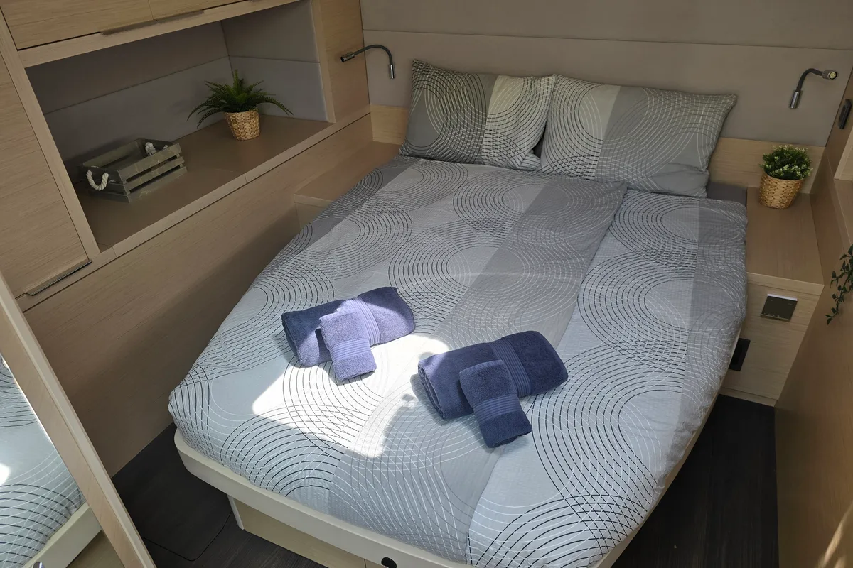 Cabin on Emilia, a Lagoon 55 catamaran at Palma de Mallorca, Spain