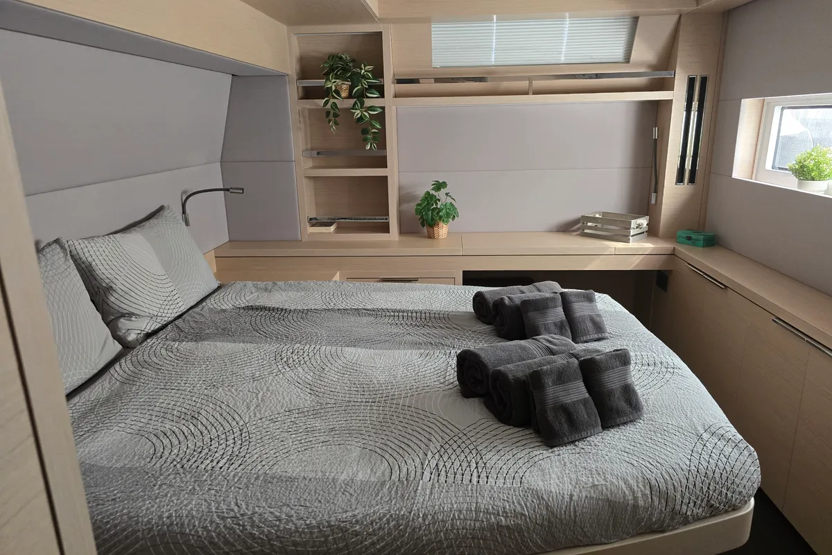 Cabin on Emilia, a Lagoon 55 catamaran at Palma de Mallorca, Spain