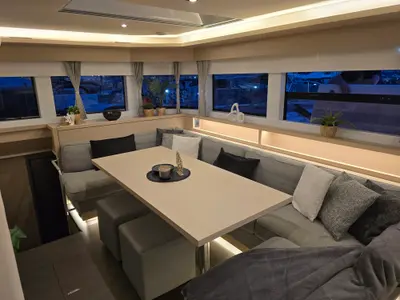Salon of Emilia, a Lagoon 55 catamaran at Palma de Mallorca, Spain