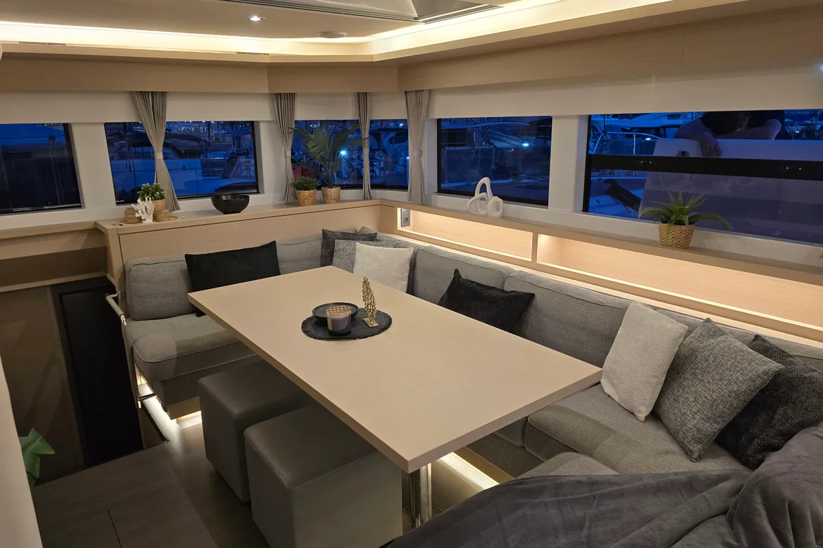 Salon of Emilia, a Lagoon 55 catamaran at Palma de Mallorca, Spain