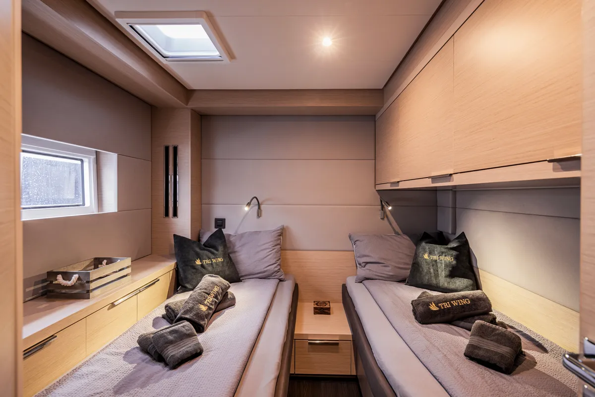 Cabin on Emilia, a Lagoon 55 catamaran at Palma de Mallorca, Spain
