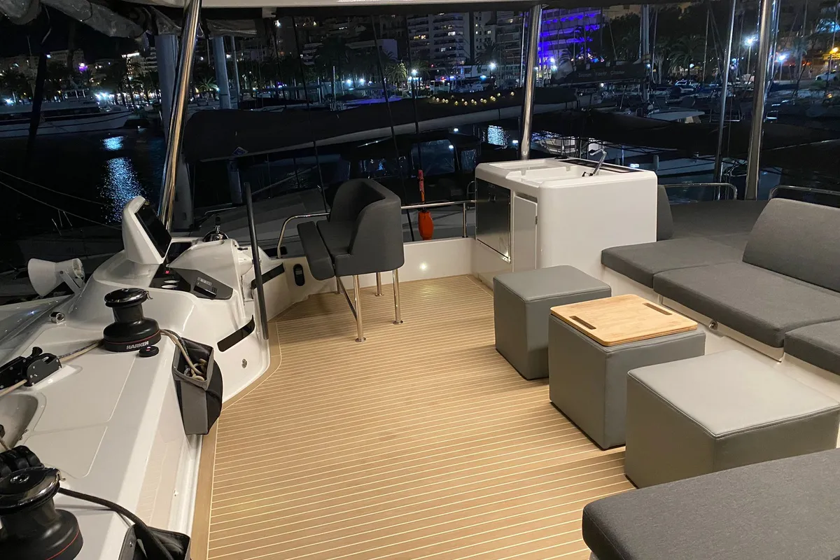 Cockpit of Emilia, a Lagoon 55 catamaran at Palma de Mallorca, Spain