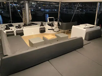 Cockpit of Emilia, a Lagoon 55 catamaran at Palma de Mallorca, Spain