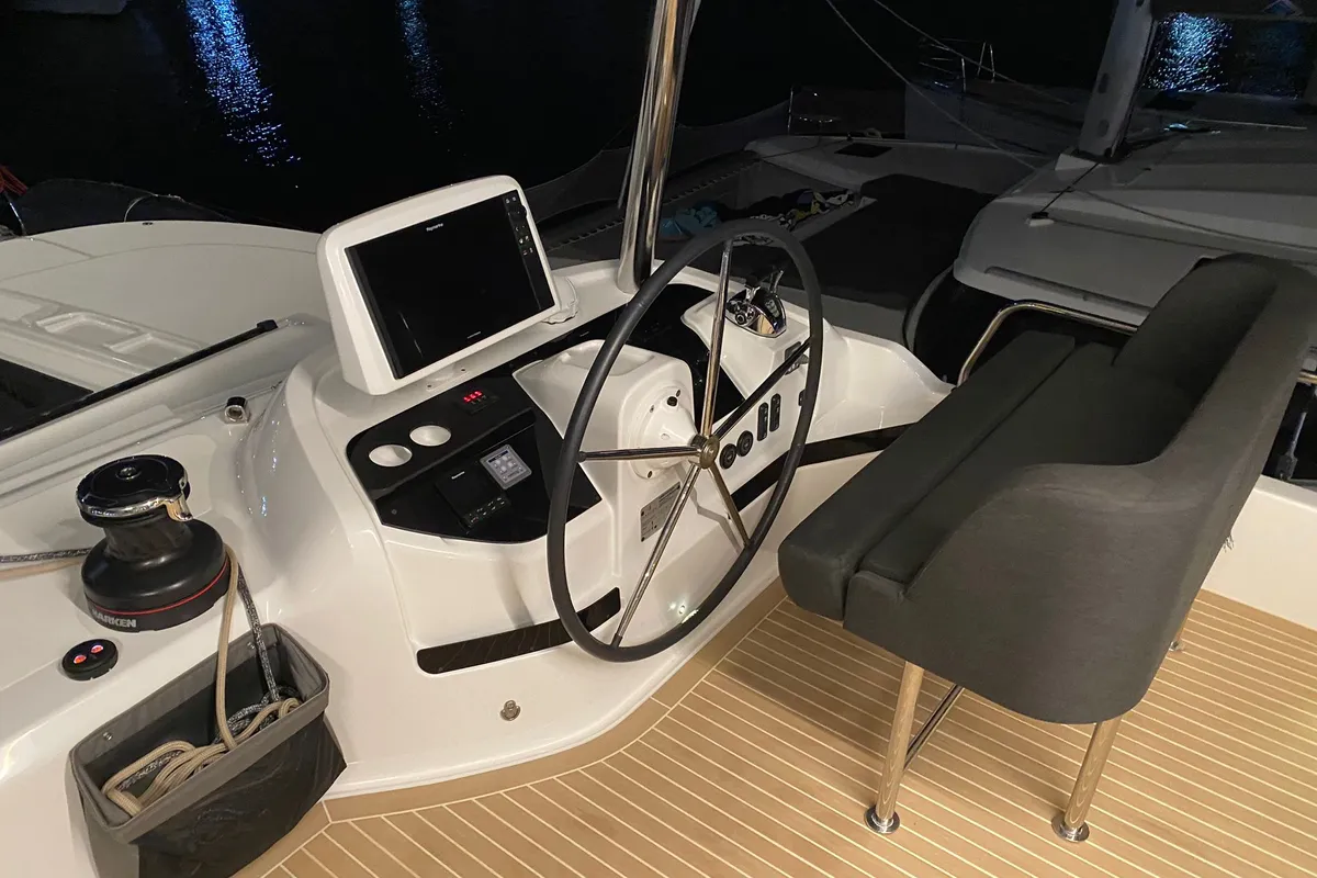 Cockpit of Emilia, a Lagoon 55 catamaran at Palma de Mallorca, Spain