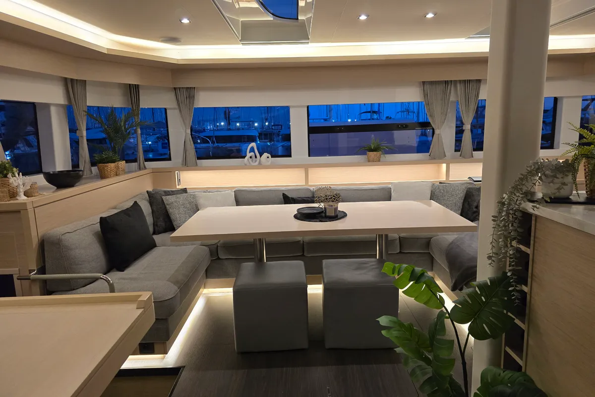 Salon of Emilia, a Lagoon 55 catamaran at Palma de Mallorca, Spain