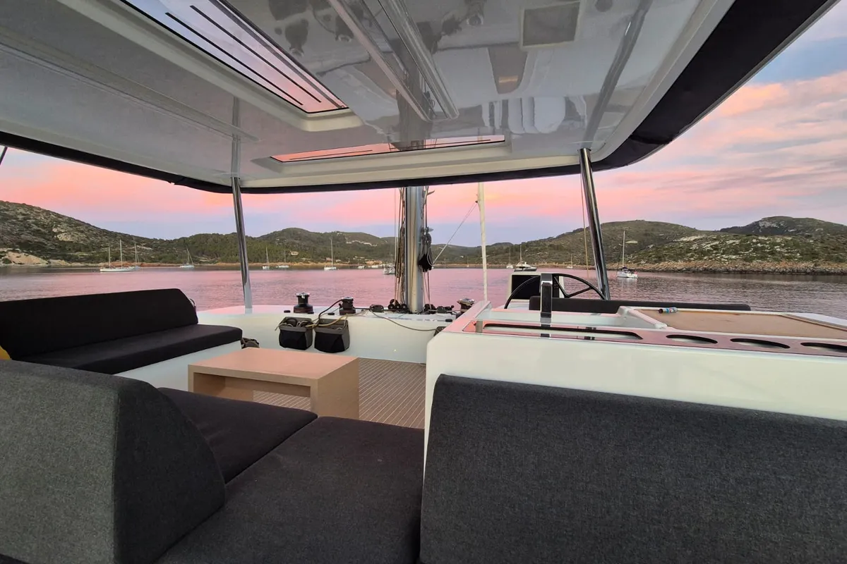 Deck of Emilia, a Lagoon 55 catamaran at Palma de Mallorca, Spain